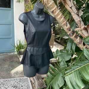 BCBG asymmetric faux leather top with peplum